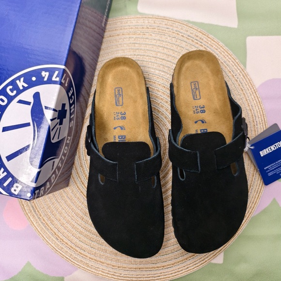 Birkenstock Shoes - Birkenstock Boston Black Suede Clogs | Narrow Fit